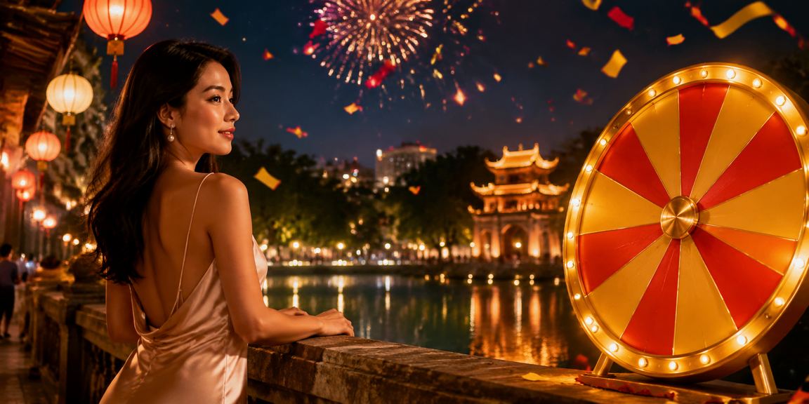 Không gian quay thưởng may mắn tại chợ đêm Hà Nội với người chơi trải nghiệm khuyến mãi f20